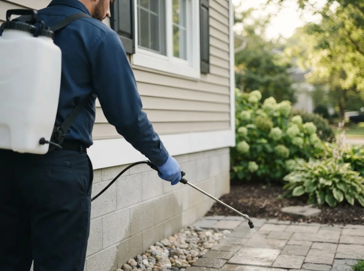 Pest control technician inspecting a home in Lancaster, WI